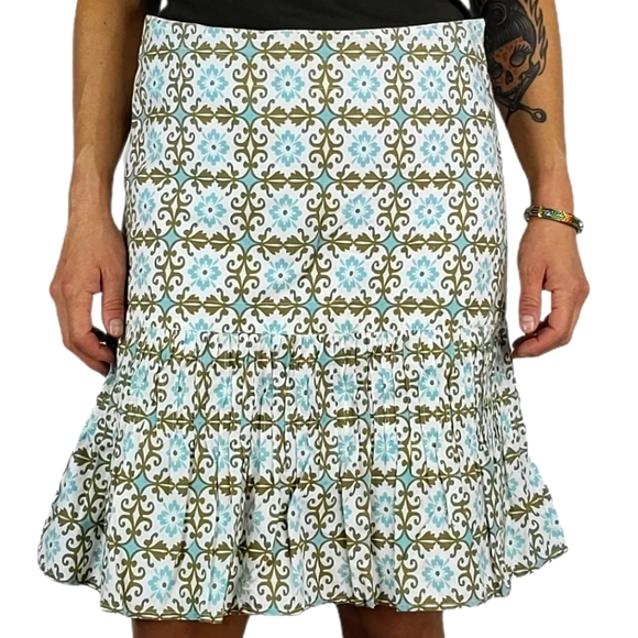 Fossil Cotton Skirt Size 8 Pleated Ruffled Green - Picture 1 of 5